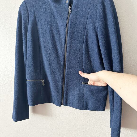 Talbots Boiled Wool Navy Zip Front Jacket Women's Size 12 long sleeves - Picture 5 of 13